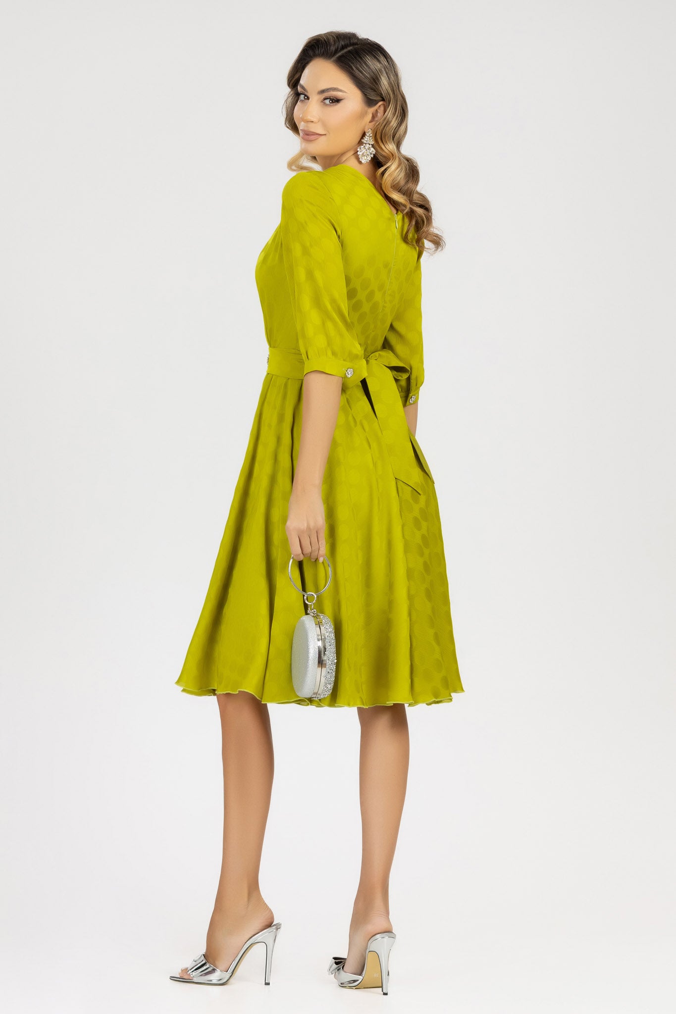 Rochie Pretty Girl elegantă din voal cu model subtil în buline